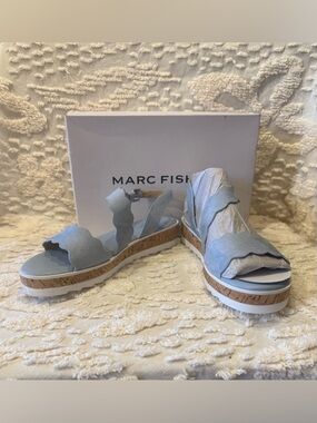 Marc Fisher Powder Blue Scalloped Platform Sandals #616